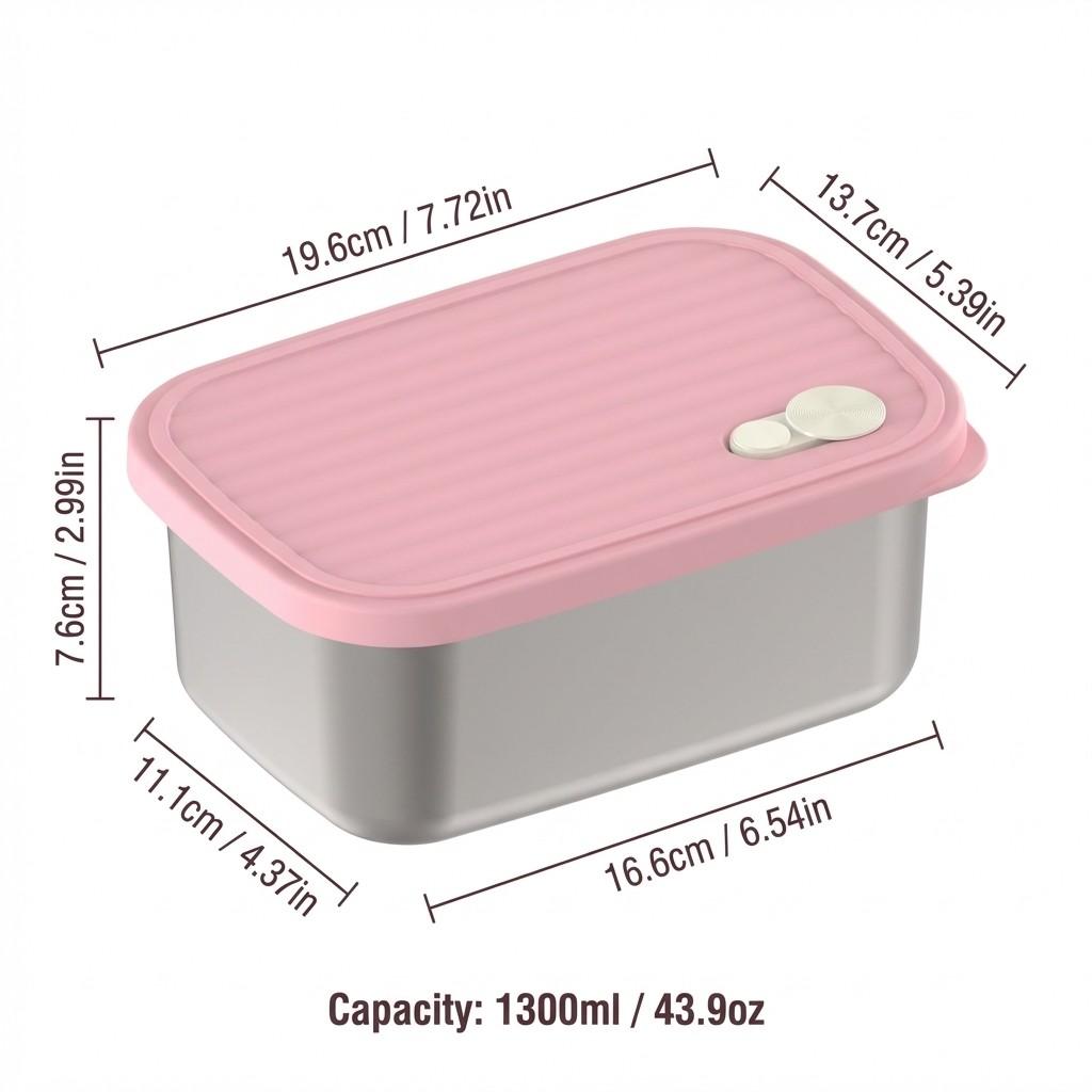Large Capacity Food Storage Container 304 Stainless Steel Lunch Box Refrigerator Sealed Fruit Vegetable Fresh-keeping Box