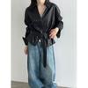 Womens Vintage V-Neck PU Leather Jacket Loose Fit Casual Chic Outerwear Fall 2026
