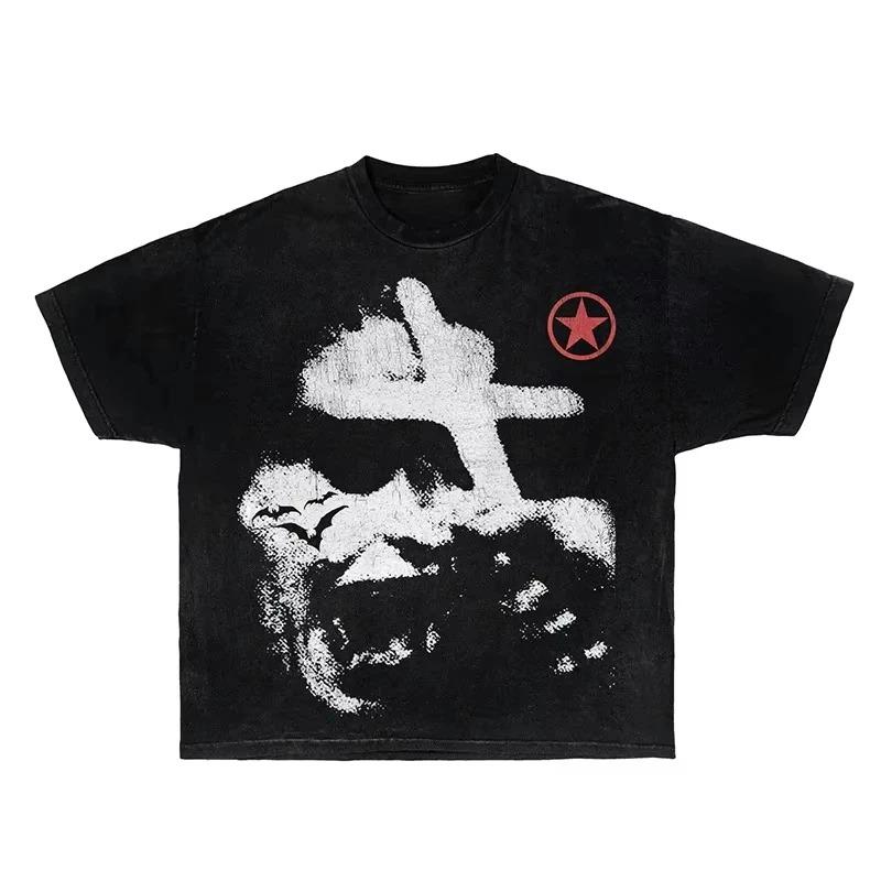 Y2K Streetwear Cotton T-shirt Harajuku Graphic Print Oversized Punk Short Sleeve T-shirt Rock Goth Retro Top Hip Hop Tee Fashion