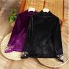 Vintage Women's Velvet Long-sleeve T-shirt Autumn/Winter Embroidered Turtleneck Velvet Blouse Stretch Pullover