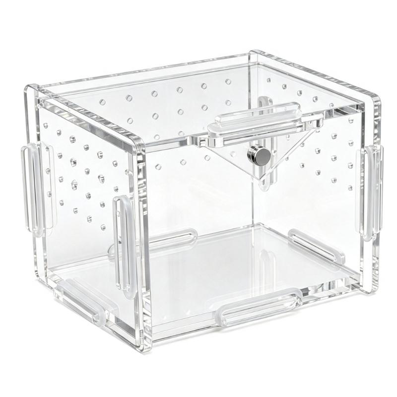 Klare Lebensraumbox für kleine Reptilien Tiere, Beobachtungsfenster Acrylgehege Belüftetes Design mit seitlichen und oberen Luftöffnungen