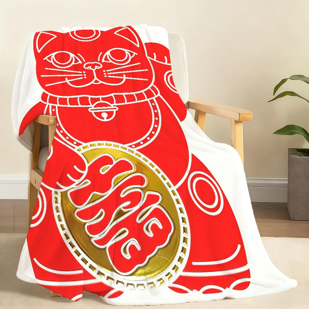 Japanese Retro Lucky Cat Blanket Soft Throw Blanket for Home Bedroom Bed Sofa Picnic Travel Office Rest Cover Blanket Gift 75x90cm