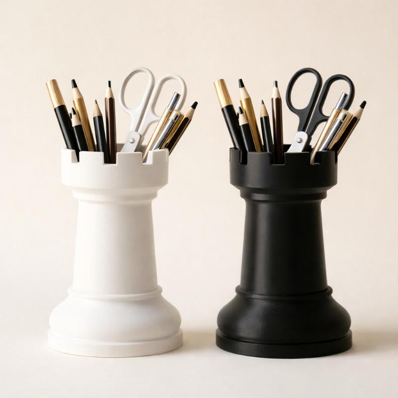 1pc Chess-Themed Desk Storage Holder, Dual-use Pen & Cosmetic Organizer, Portable for School Home Office Use