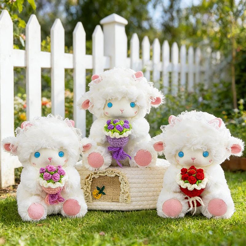 20Cm Cute White Little Sheep Plush Doll Soft Fluffy Stuffed Throw Pillow Lace Trim Home Decor Ornament Birthday Gift For Women