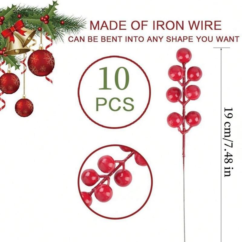 

10/20Pcs Christmas Decoration Artificial Red Fruit Holly Berries Red Berry Branches Christmas Tree Pendant Wreath Gift Ornament