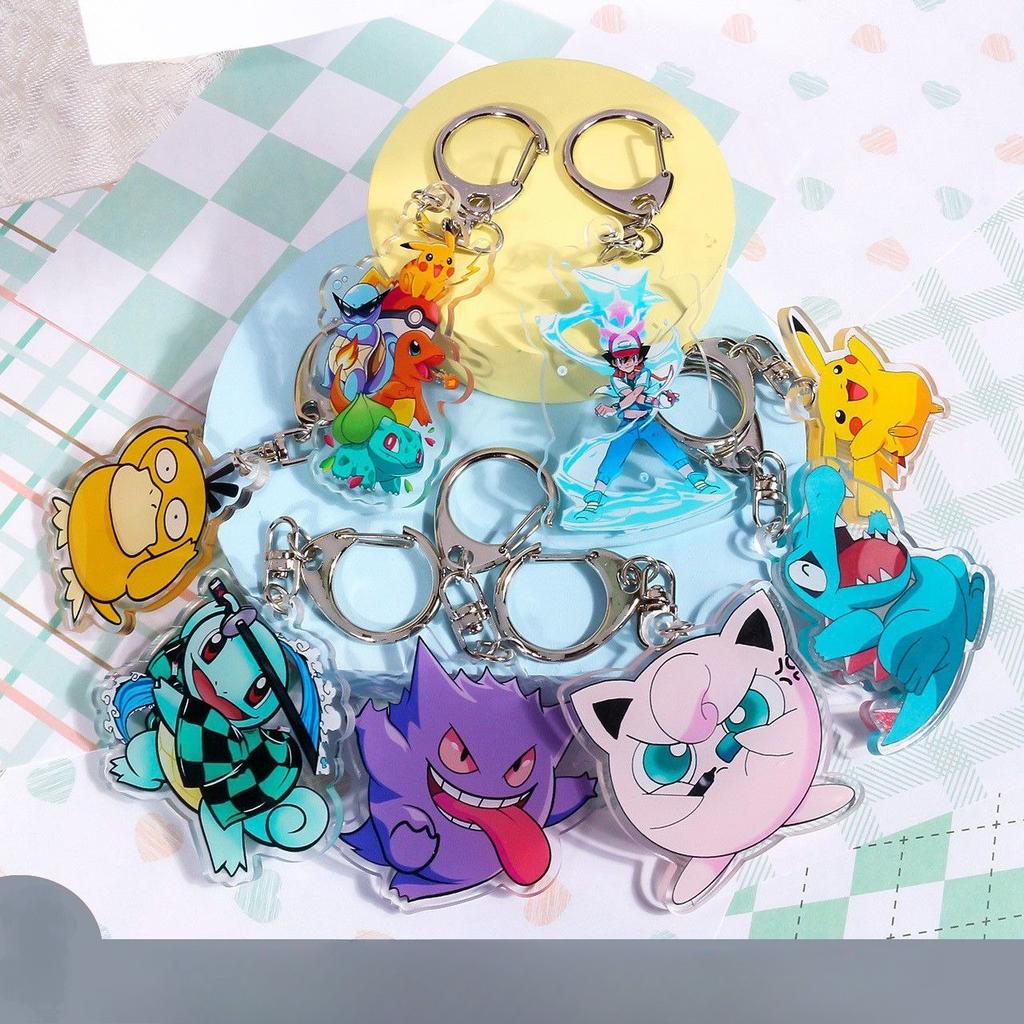 Anime Pokemon Gengar Jigglypuff Totodile Ash Ketchum Squirtle Charmander Acrylic Keychain Car Bag Pendant Gifts 5cm