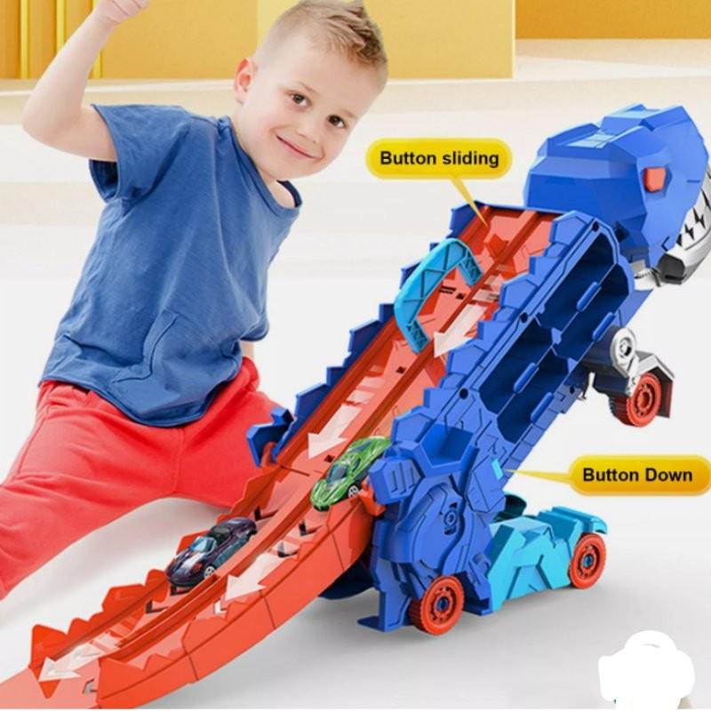 Car Truck Dinosaur Transport Carrier With12 Pull Back Dino Car Toy For Gift Kids