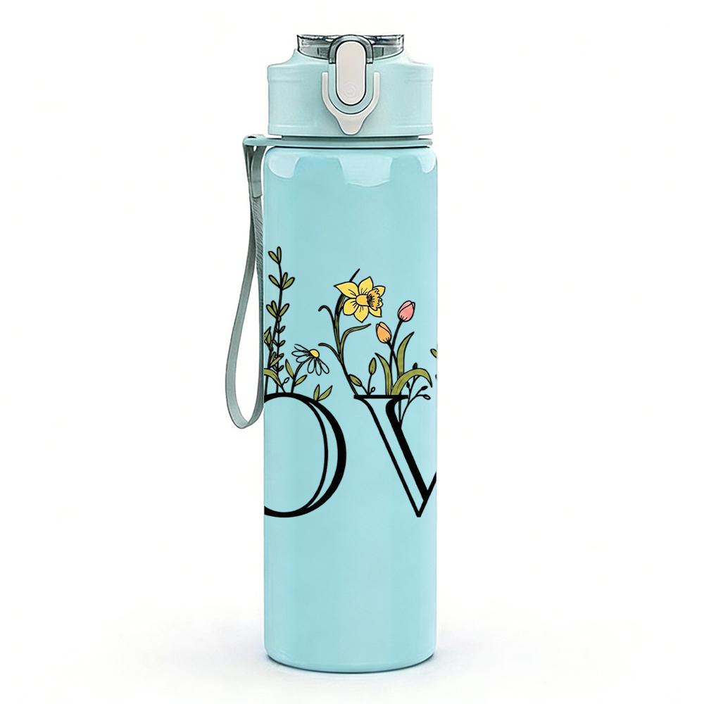 1PC Vintage Book Wildflower LOVE 750ml Color Plastic Sports Water Bottle Leakproof Flip Straw Lid Suitable for Sports Office Home Use