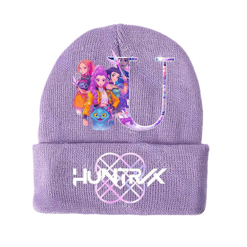 K Pop Demon Hunters Flickor Stickade Mössor Tecknade Bokstäver Barn Mössa Vinter Söt Varm Mössa Anime Barn Födelsedagspresenter