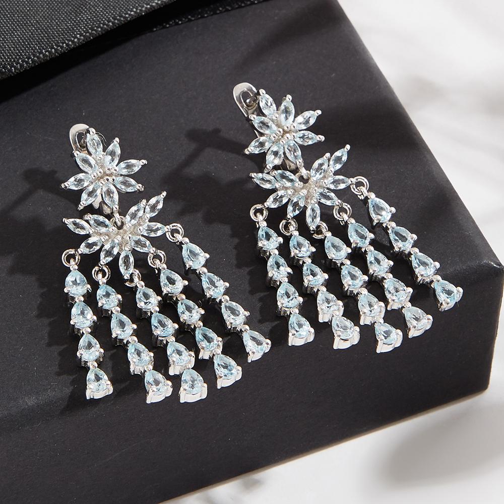 

Модные классические длинные серебряные серьги с натуральными небесными топазами и драгоценными камнями. Роскошные и изысканные украшения для женщин, подарок на свадьбу, юбилей и фестиваль L синий