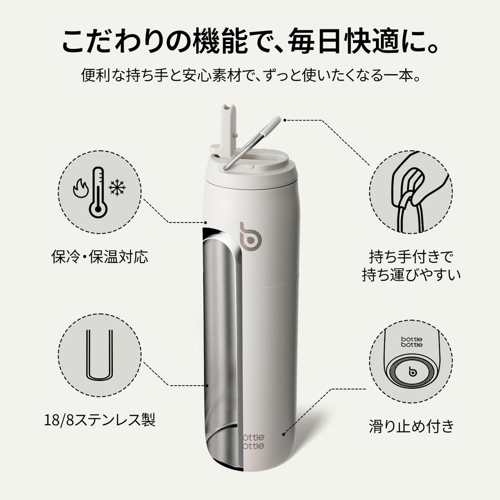 BOTTLE BOTTLE 1 Liter Water Bottle, Large Capacity (1000ml), with Straw, Direct Drinking, Insulated, Vacuum Insulated, with Handle, Stylish Stainless