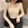 New Fashion Square Neck Slim Fit Knitted Sweater for Women Autumn Long Sleeve Slim Fit Chic Base Sweaters Women Casual Solid Winter Pullovers 25393