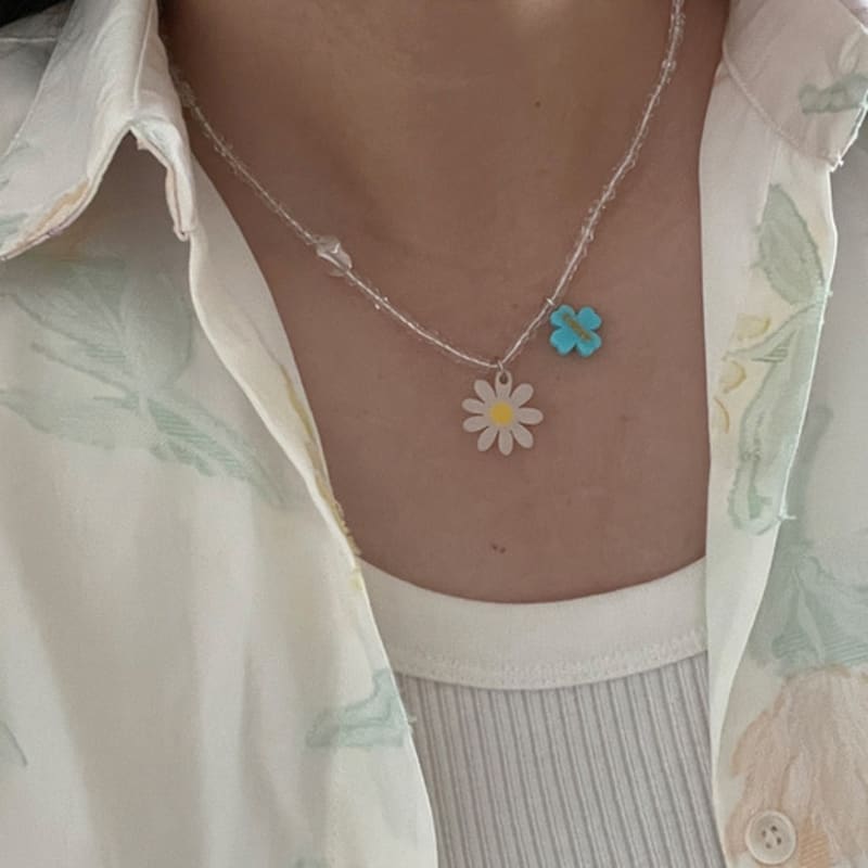 

OUI SAY YES! daisy & lucky charm beads necklace_NC246 glass