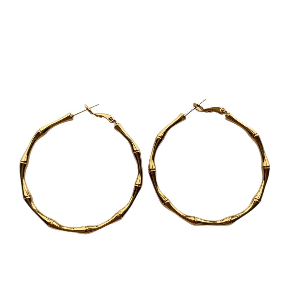 Gold Ring Bamboo Silhouette Earrings Personality High-End Metal Temperament Fashionable Natural Fine Refinement Retro Light Luxury