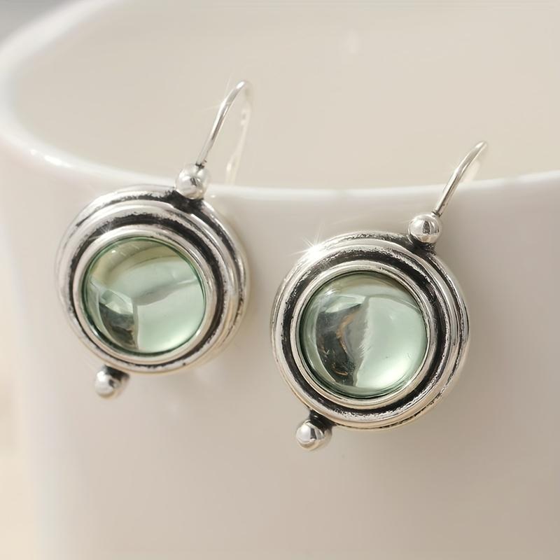 

Vintage Trendy Green Color Inlaid Zircon Round Pendant Earrings, Elegant and Festive Multifunctional Accessory Gift for Women