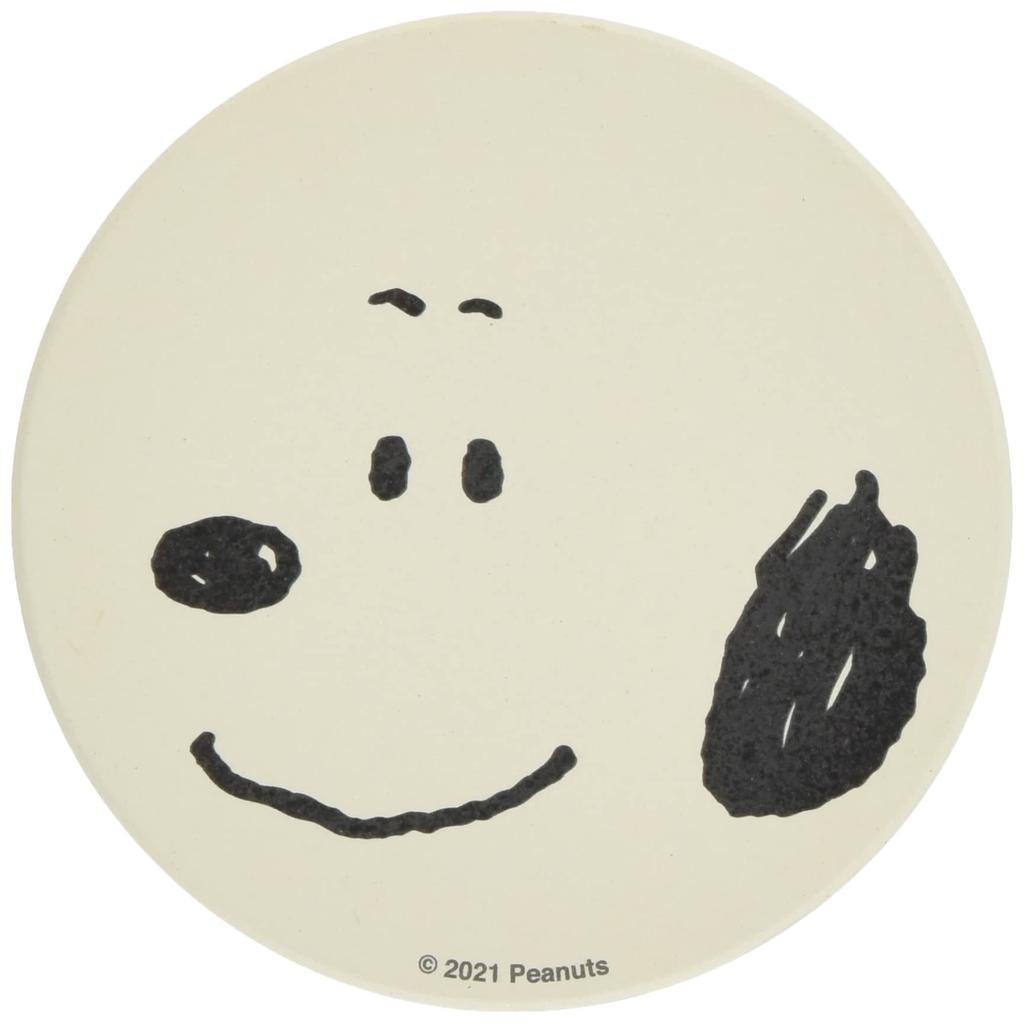 Kanesho Toki (Kaneshotouki) [Peanuts] Snoopy Ceramic Water Absorbent Coaster, 9cm Diameter, Close-Up, White, 493519