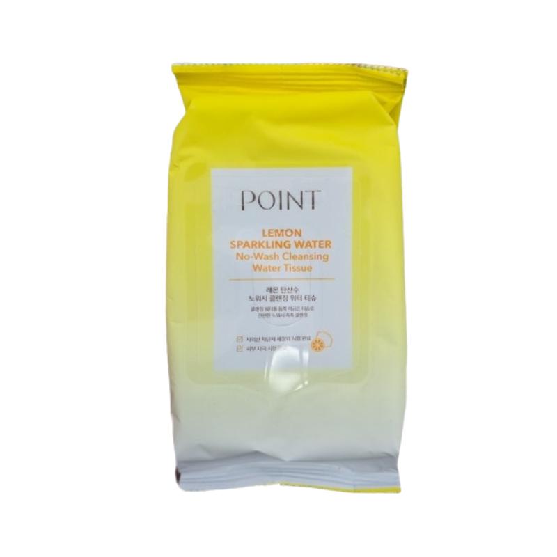 POINT Lemon Sparkling Water No-Wash Cleansing Water Tissue 30 Sheets – Vegan Mild Cleansing Wipes, Makeup & Sunscreen Removal, Travel-Friendly 30 Sheets