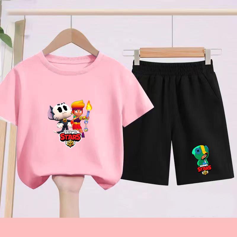 Children's Set - Disney Print Summer Boys' and Girls' Sports T-Shirts, Casual Short-Sleeved Shorts Set, 2-piece, for Ages 2-13