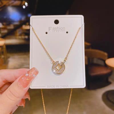Titanium Steel Copper Coin Necklace Female Design High-End Sense Of Country And Dynasty Zircon Pendant Does Not Fade Collarbone Chain