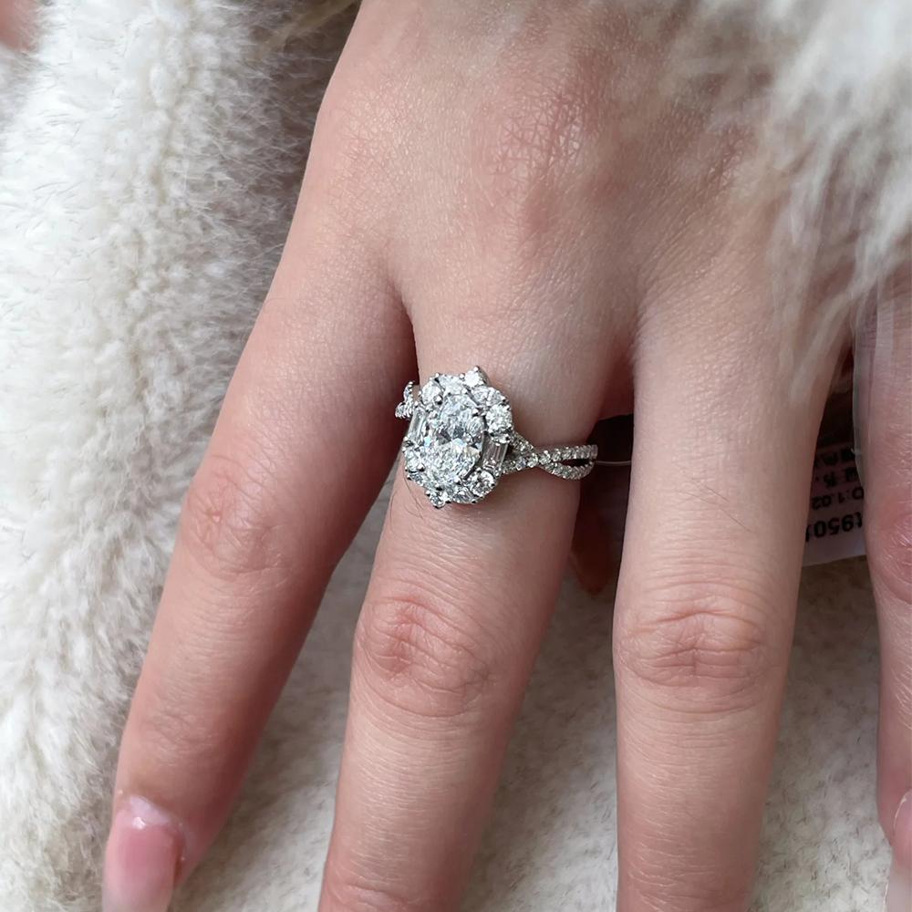 1 Carat D Color Oval Cut Moissanite Diamond Ring with GRA CopperEngagement Rings Promise Wedding Bands for Women Jewelry