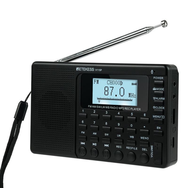 RETEKESS V115P Weltempfänger Bluetooth Radio: UKW/AM/Kurzwelle/Langwelle/Wetterband Aufnahme & MP3-Player.