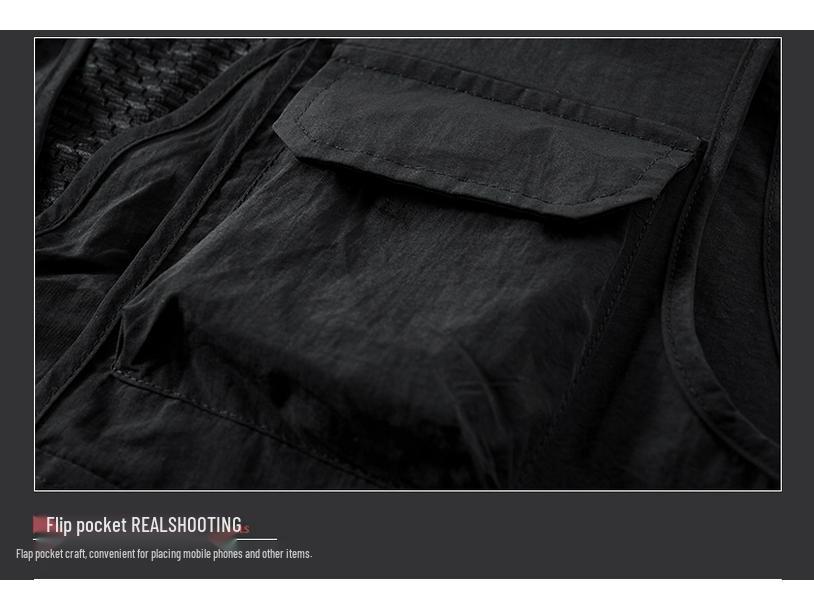 Men's Outdoor Multi-Pocket Mesh Fishing Vest with Logo Print