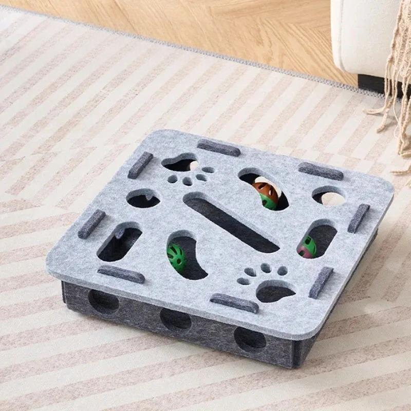 Cat Play Felt Box - Self-Entertainment Maze Toy with Scratching Board Durable Non-Shedding Fun for Bored Cats & Kittens