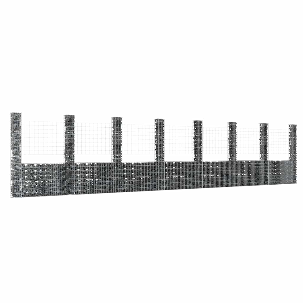U Shaped Gabion Basket with 8 Posts Iron 860 X 20 X 200 Cm