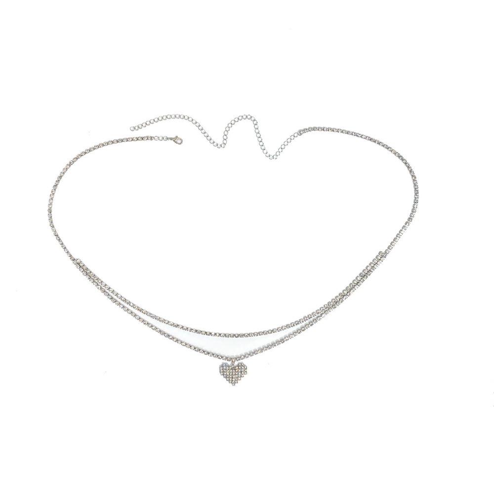 Charm Full Rhinestone Heart Teardrop-shaped Butterfly Pendant Double-layer Bikini Waist Chain for Women Beach Sexy Body Jewelry
