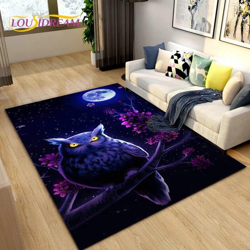 3D Cartoon Cute Owl Area Rug,Carpet Rug for Home Living Room Children's Bedroom Sofa Doormat Decor,Kitchen Non-slip Floor Mat