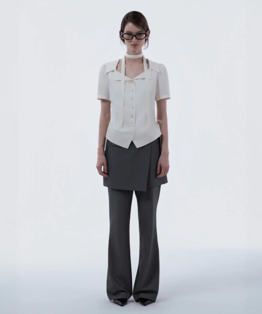 Mausolleum Emma Tailored Wrap Skirt & Pants Set - Gray