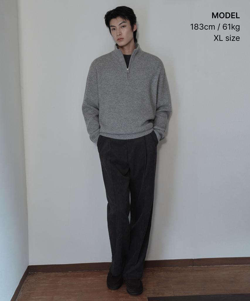 Musinsa Standard [Victoria Wool] Minimal Ribbed Quarter Zip Sweater [Melange Light Grey]