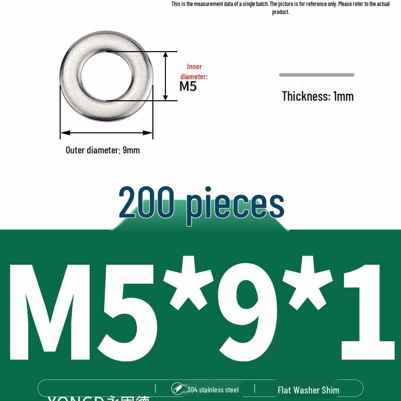 304 Stainless Steel Thickened Flat Washer / Ultra-thin Metal Gasket, Sizes M1.6-M10