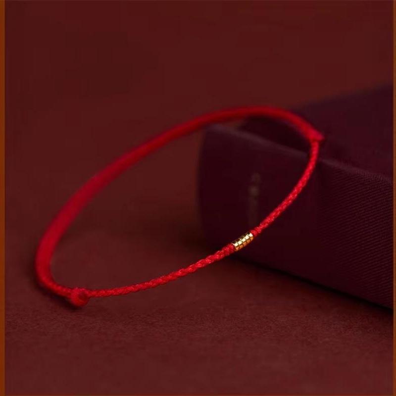 Hand Braided Red Rope Bracelet with Lucky Bead Adjustable Couple Anklet for Valentine Gift Wrist Wear