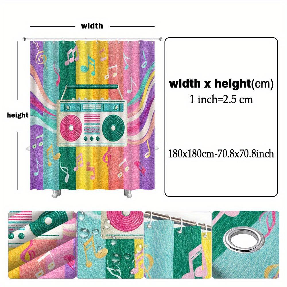 Retro Rubber Disc Player Shower Curtain 12 Hooks 180X 180Cm Machine Washable Bathroom Decoration, Shower Curtain For All Seasons