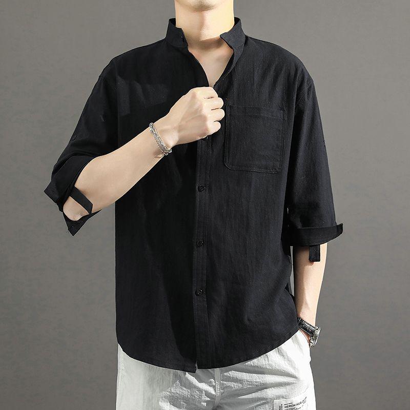 Men's Chinese-Style Cotton Linen Short-Sleeve Loose Shirt - Summer Casual Top