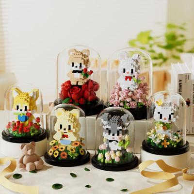 Chao Le Chuang Pet Garden Rose Rabbit Lego-Compatible Building Blocks Ornament Gift