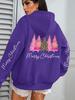 Women's Casual Hoodie - Pink Cross Christmas Tree Design for Autumn/Winter 