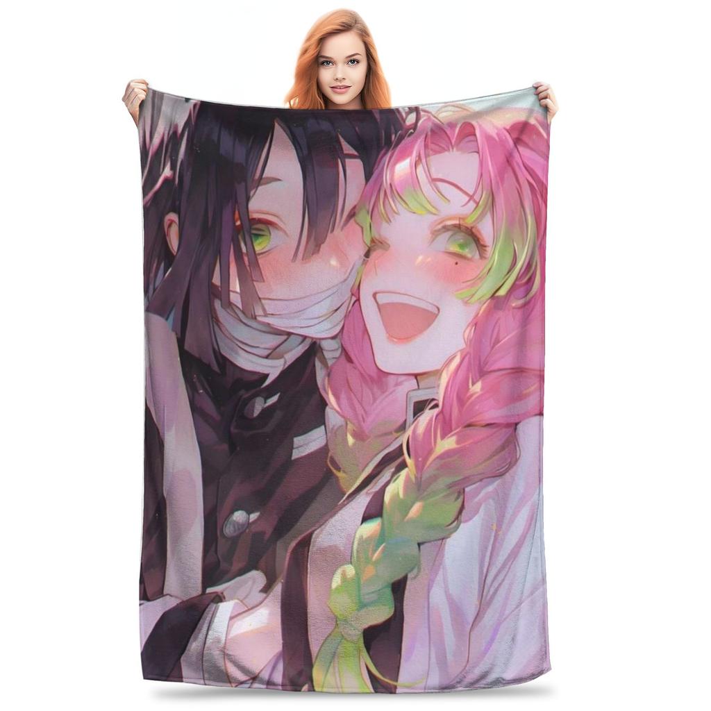 Mitsuri Kanroji And Iguro Obanai Blankets Soft Warm Flannel Throw Blanket Plush For Bed Living Room Picnic Travel Home Couch