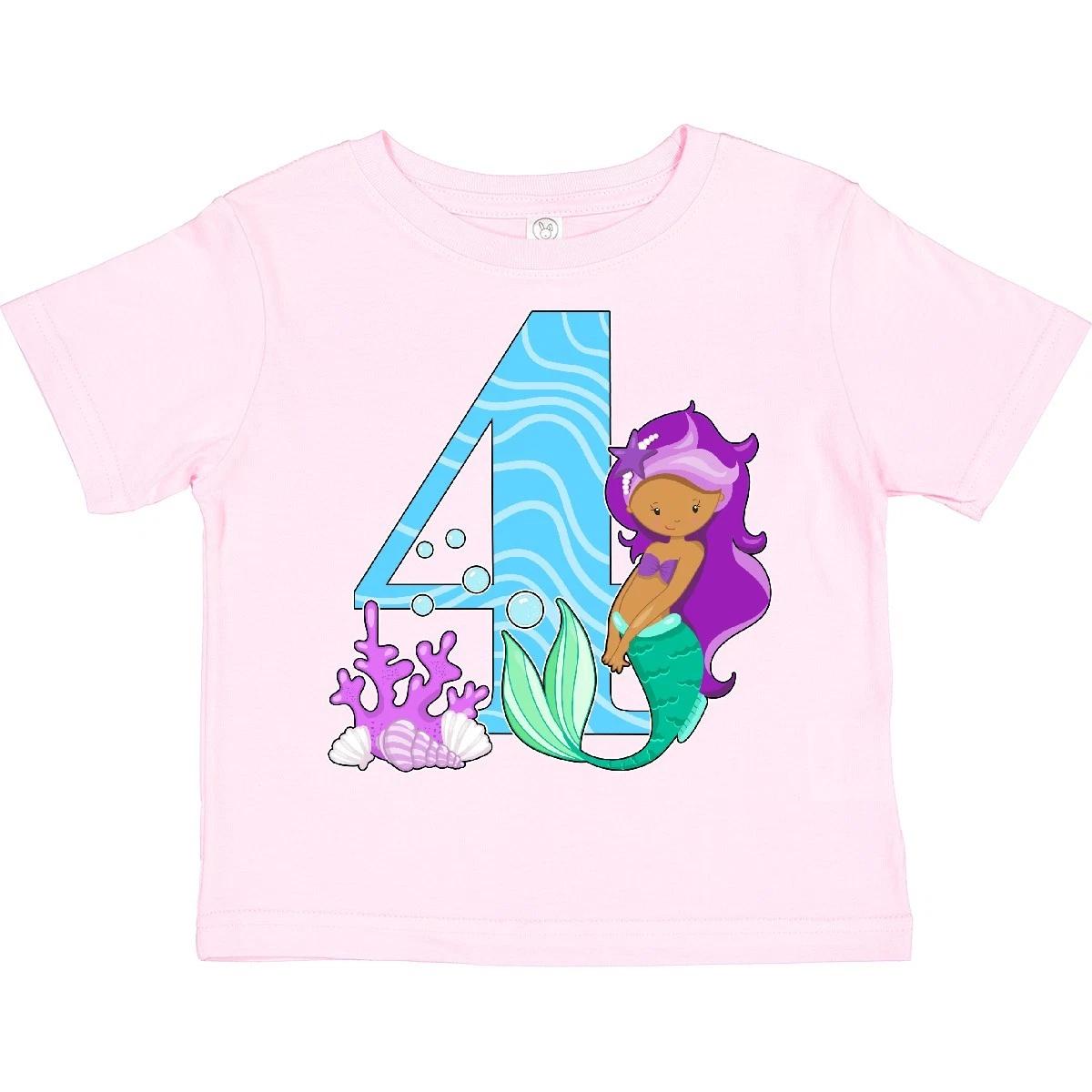 Inktastic Fourth Birthday Mermaid Toddler kids boys T-Shirt Birthdays 4th Four Year Old 130