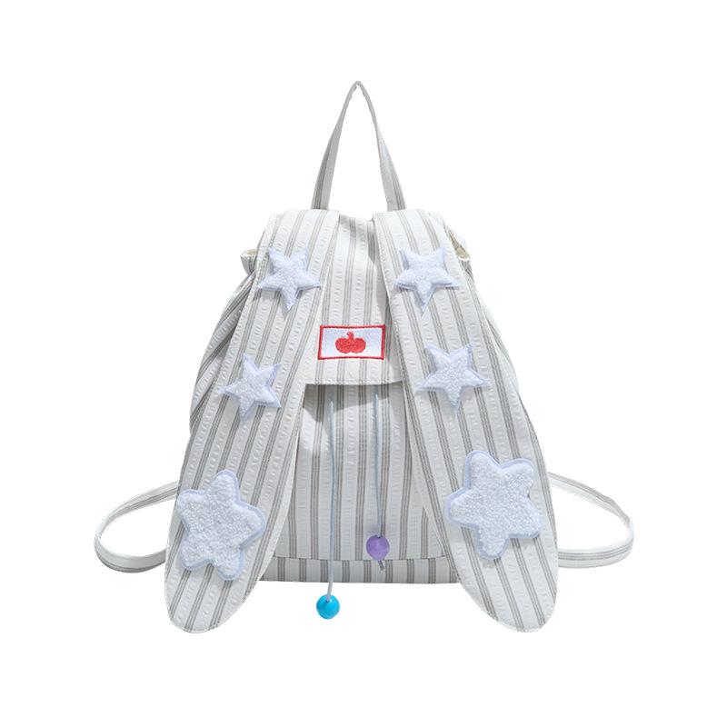 Rabbit Ears Backpack Bag Little Star Striped Backpack Large Capacity Commuter Versatile Girl Heart Student Class School Bag