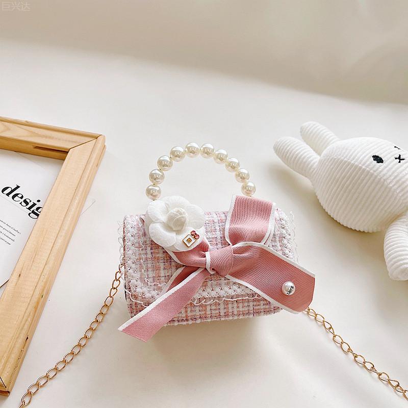 

Stylish Mini Handbag For Girls Trendy Cotton Fabric Princess Shoulder Bag In Bright Colors Flower Pink