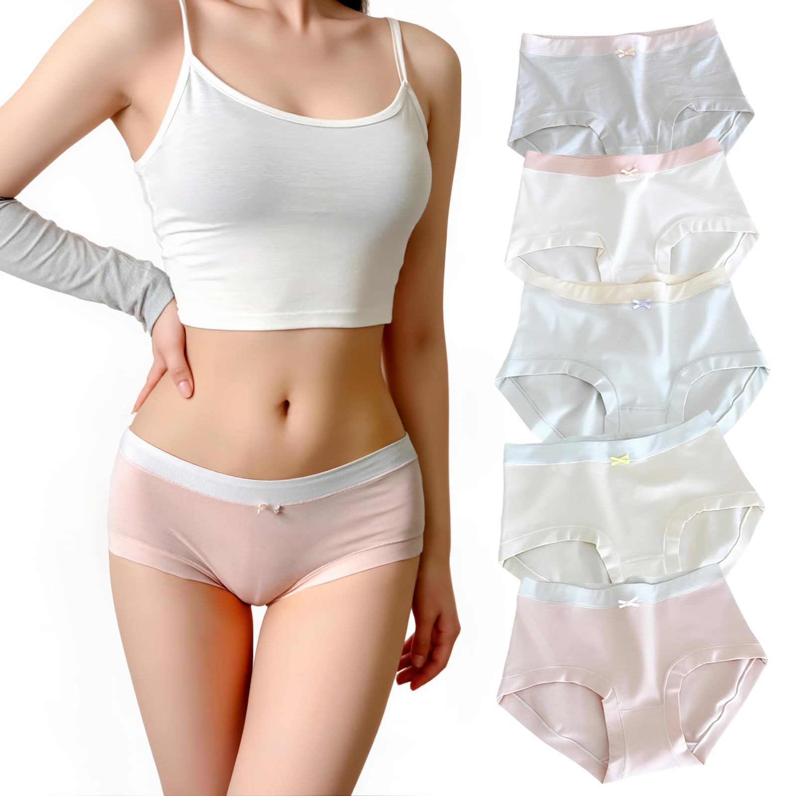 

REPROMGO Underwear Gentle on the Cotton LL Code Women s 5-Piece Set, Soft, Cute, Butt-Shaping, Skin, Briefs, Breathable, Stretchy, High-Waisted,