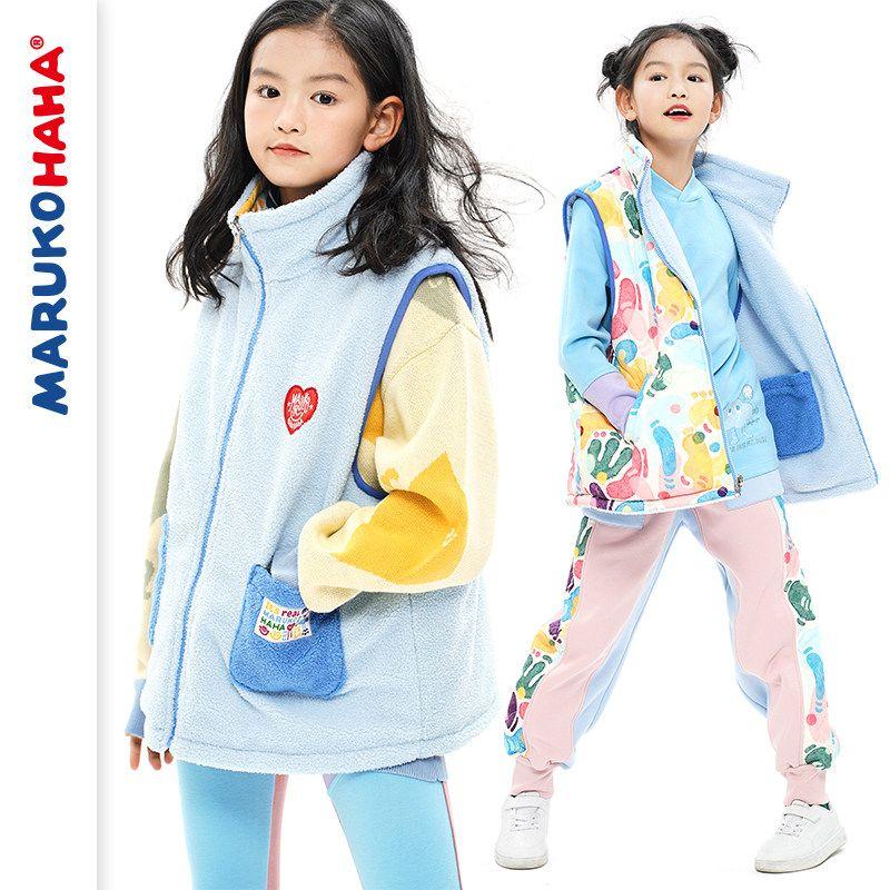 Toothpick Pills and Friends [Childlike Heart Full of Graffiti] Girl's Full Seal Cotton Berber Fleece Double-sided Wear Vest