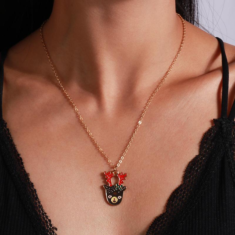 European & American Christmas Necklace Set: Reindeer, Cane, Santa Claus & Tree Pendants