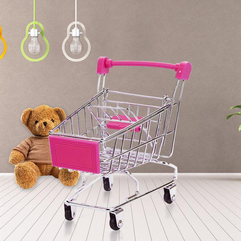 Adorable Children's Mini Metal Shopping Trolley And Colorful Basket Role Play Toy Set For Imaginative Play
