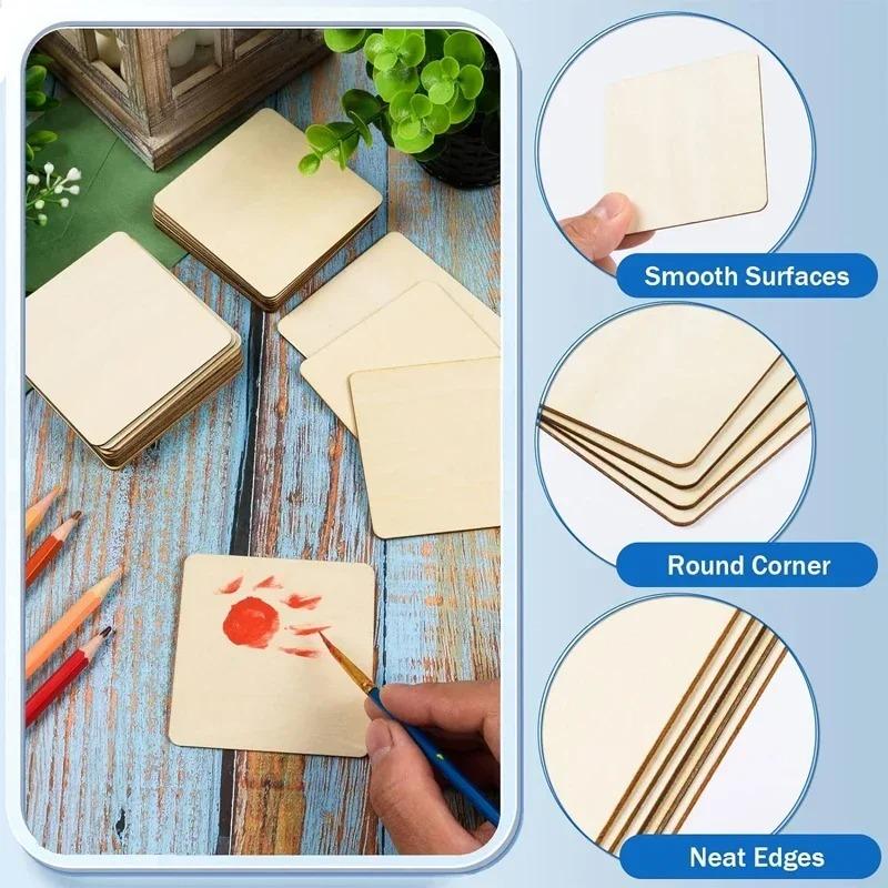 1-10cm Unfinished Blank Wood Square Slice Cutouts, Wooden Squares for DIY Arts Craft Projects, Pyrography, Painting, Writting