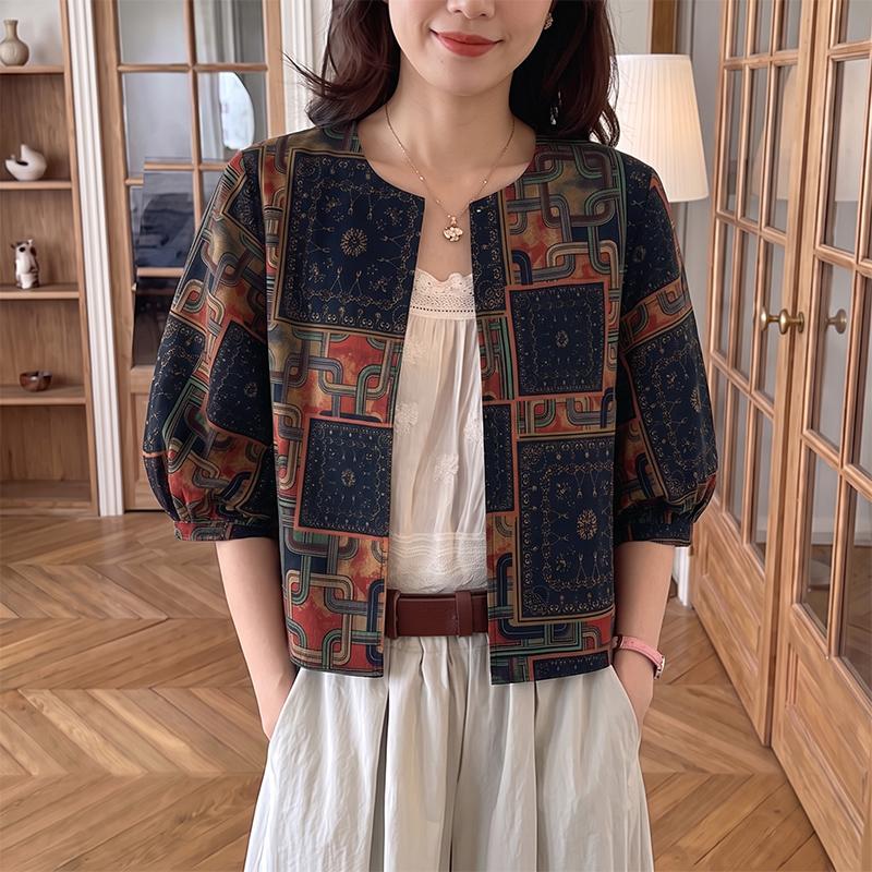 ZANZEA Vintage Women Casual Short Sleeve Open Front Thin Cardigan  Floral Print Cropped Tops Blous