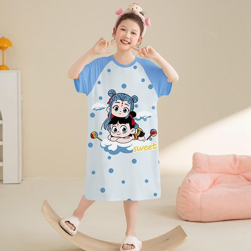 Girls Modals Sleep Dress Thin Nightgown Kids 3-8 Years Cartoon Princess Style Soft Comfortable Home Wear