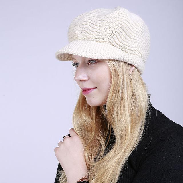 New Pattern Pure Color Cashmere Fashion Keep Warm Ma'am Peaked Cap 2018 Winter Knitting Soft Rabbit Hair Line Cap for Women Girl